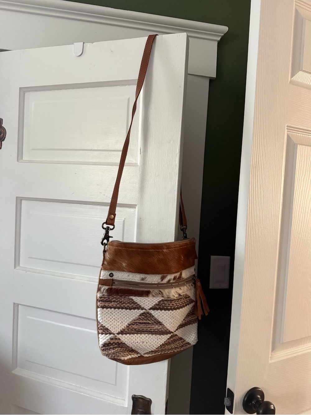 Myra Bag Brown & Cream Geometric Crossbody